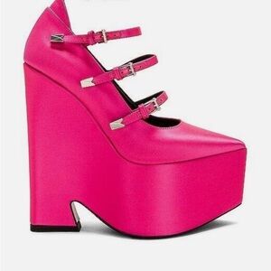 Versace Fuchsia Triple-Strap Platform Heels
